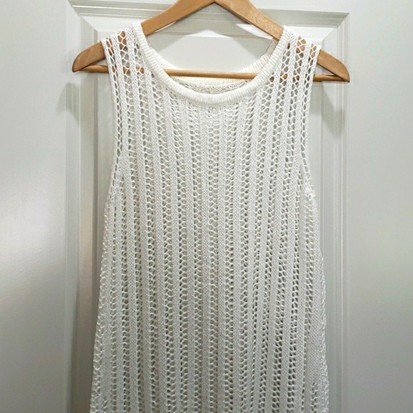 New White Chrochet Cover Up Dress with Fringe - Picture 6 of 7